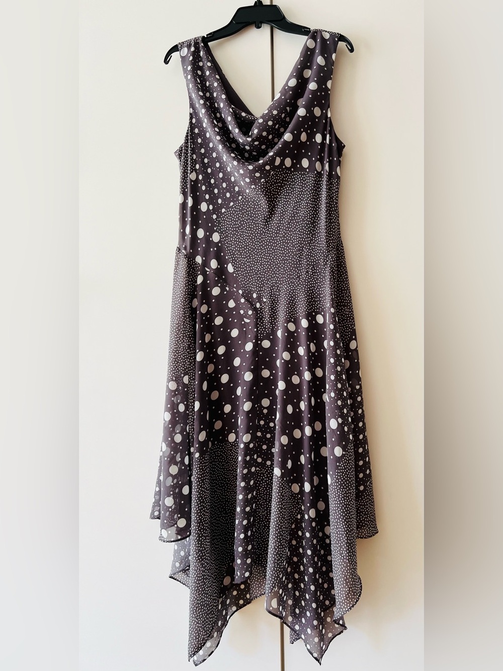 Elle Black and White Polka Dot Cowl Neck Midi Dress